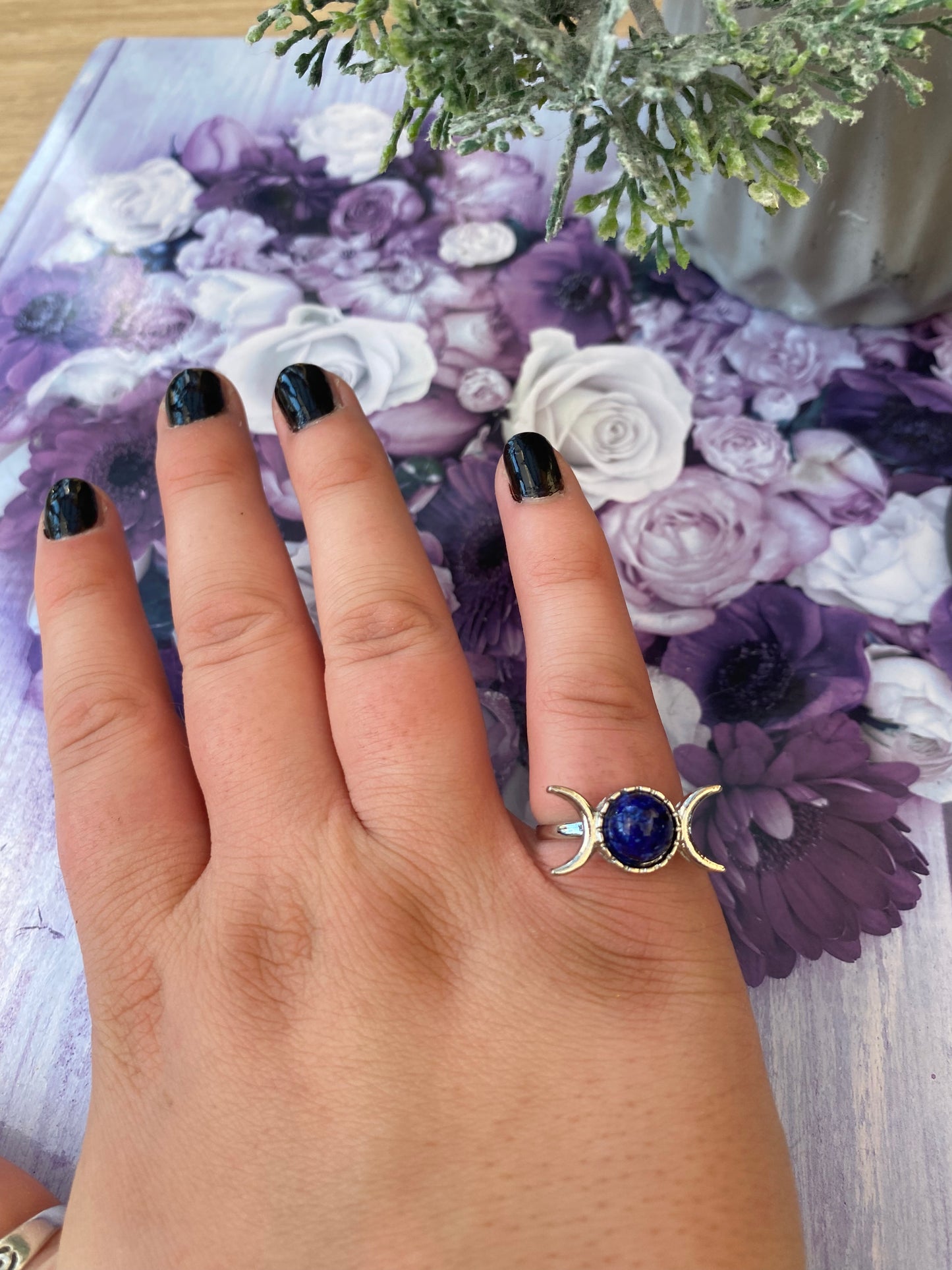 Lapis Lazuli Triple Moon Adjustable Ring