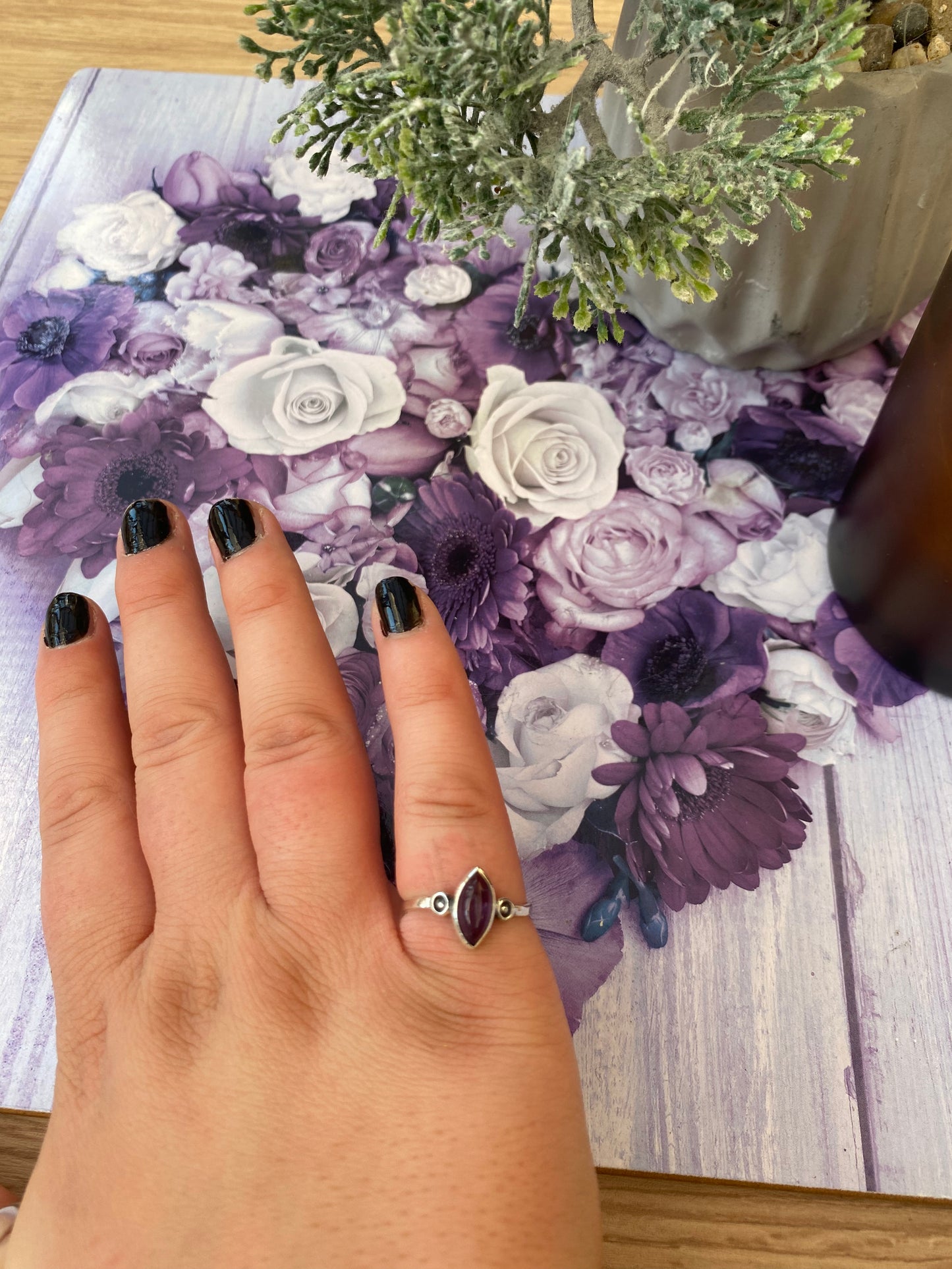 Amethyst Boho Solitaire Silver Plated Adjustable Ring