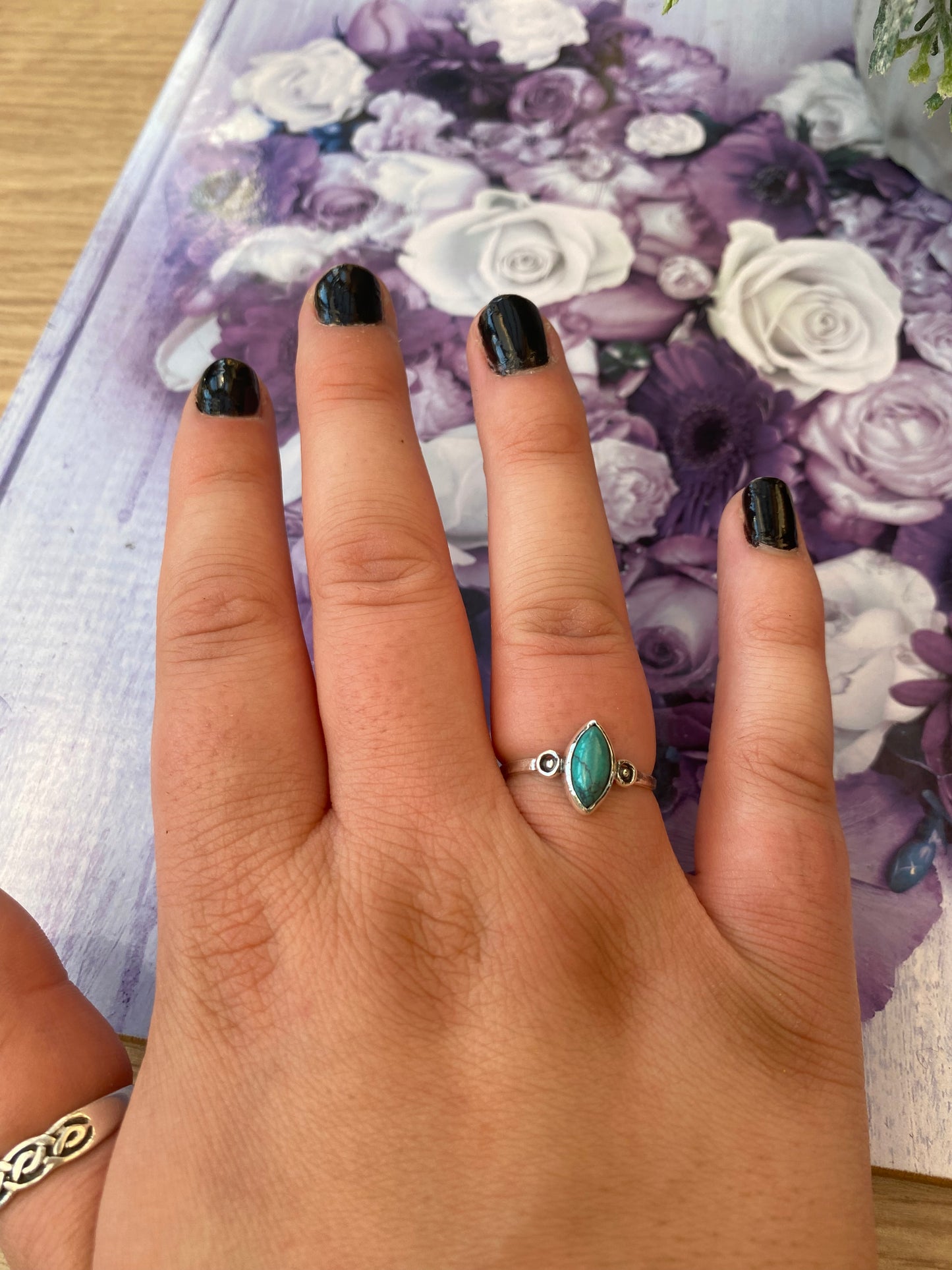 Turquoise Boho Solitaire Silver Plated Adjustable Ring