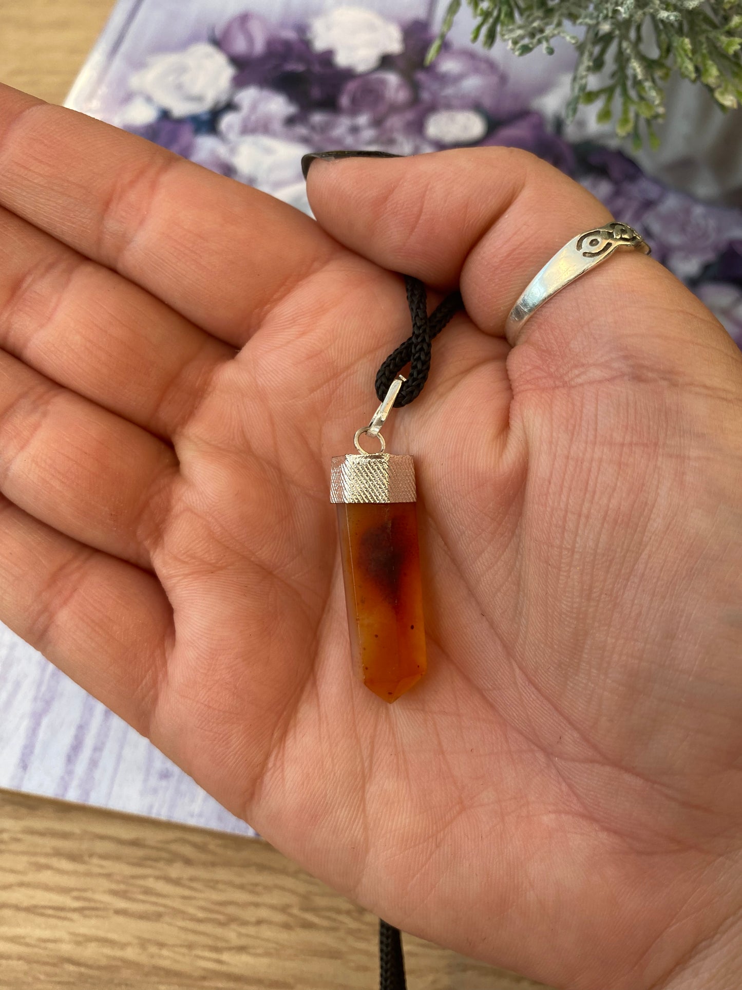 Red Carnelian Pencil Pendant Necklace