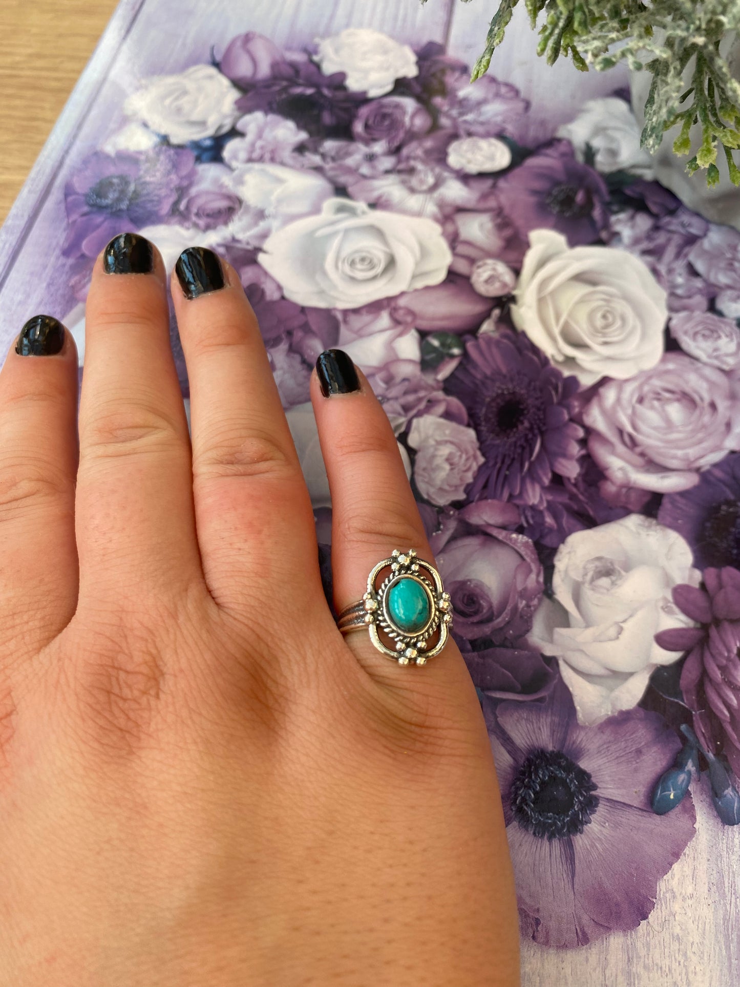 Turquoise Victorian Vintage Oval Silver Plated Adjustable Ring