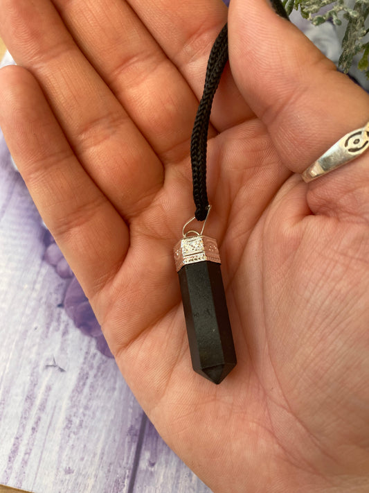 Black Tourmaline Pencil Pendant Necklace