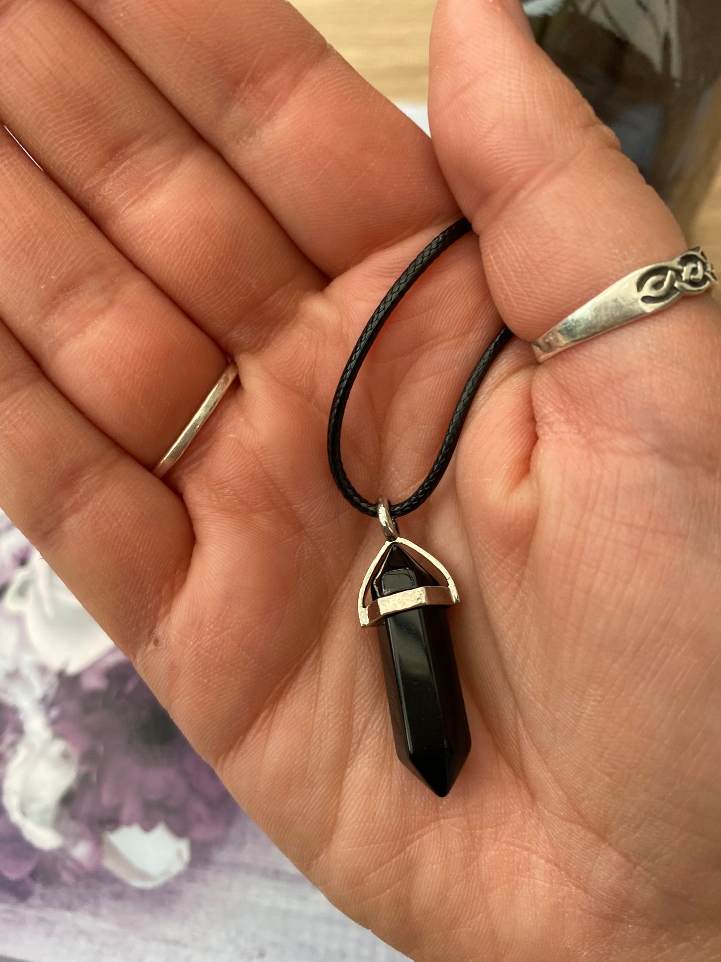 Black Onyx Fixed Point Pendant Necklace