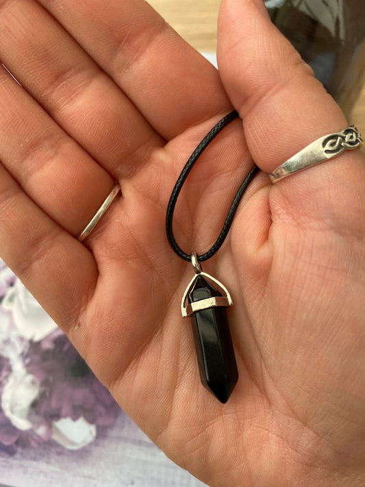 Black Onyx Fixed Point Pendant Necklace