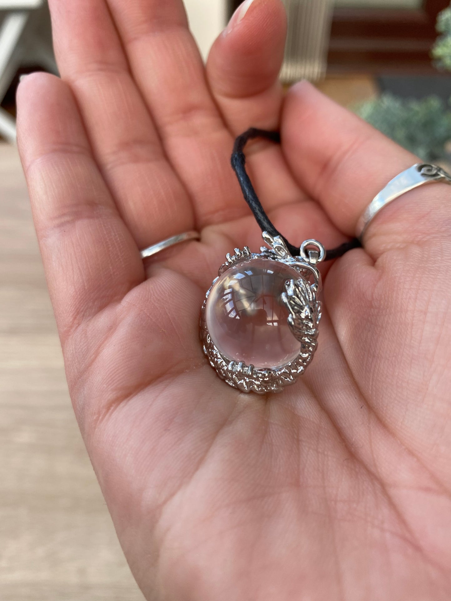 Clear Quartz Dragon Ball Pendant Necklace