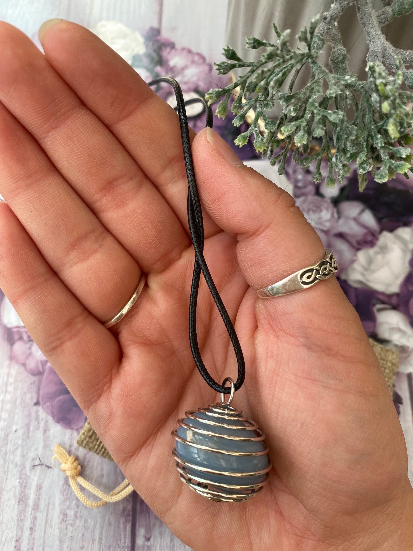 Angelite Spiral Cage Pendant Necklace