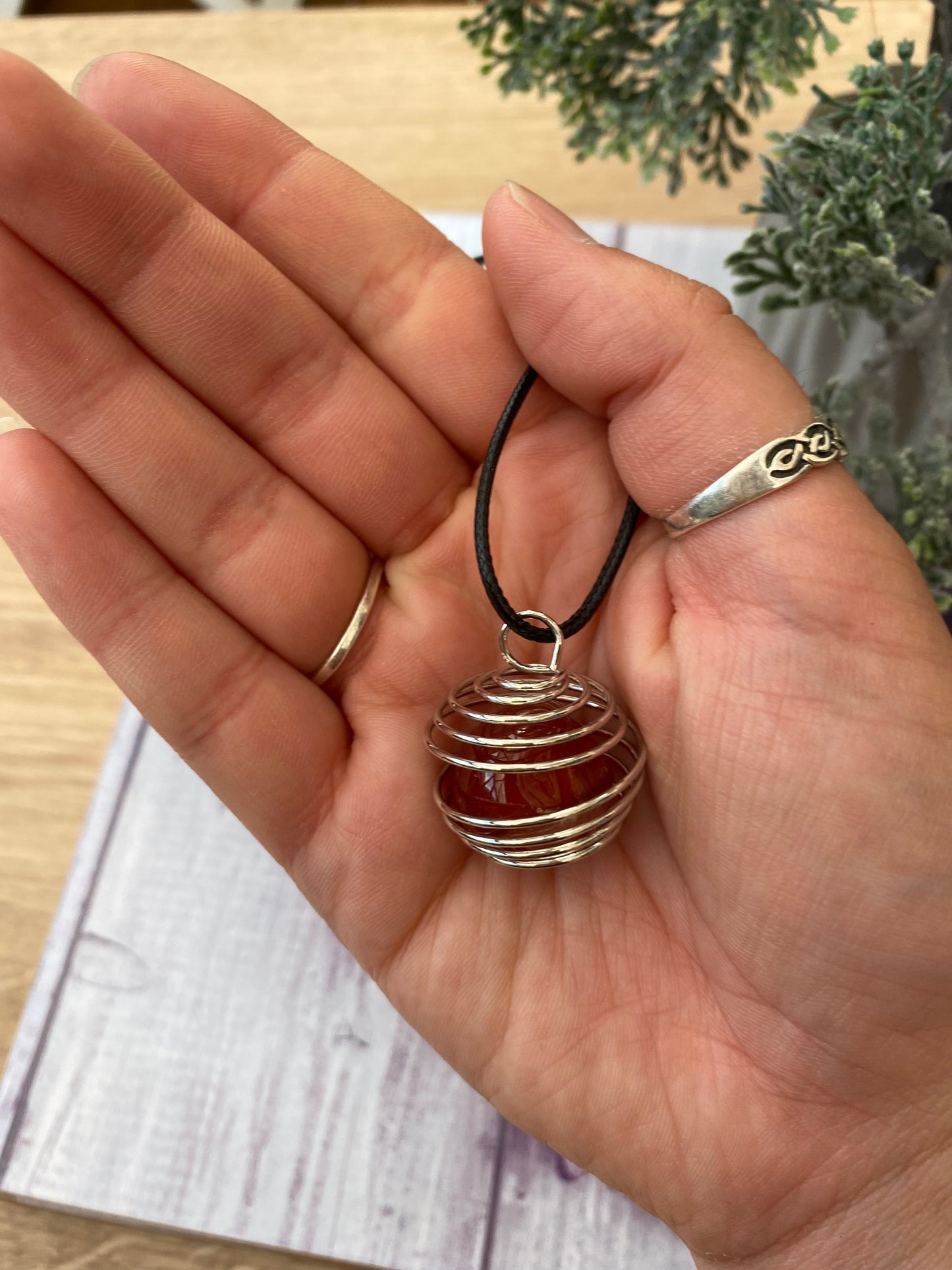 Red Carnelian Spiral Cage Pendant Necklace