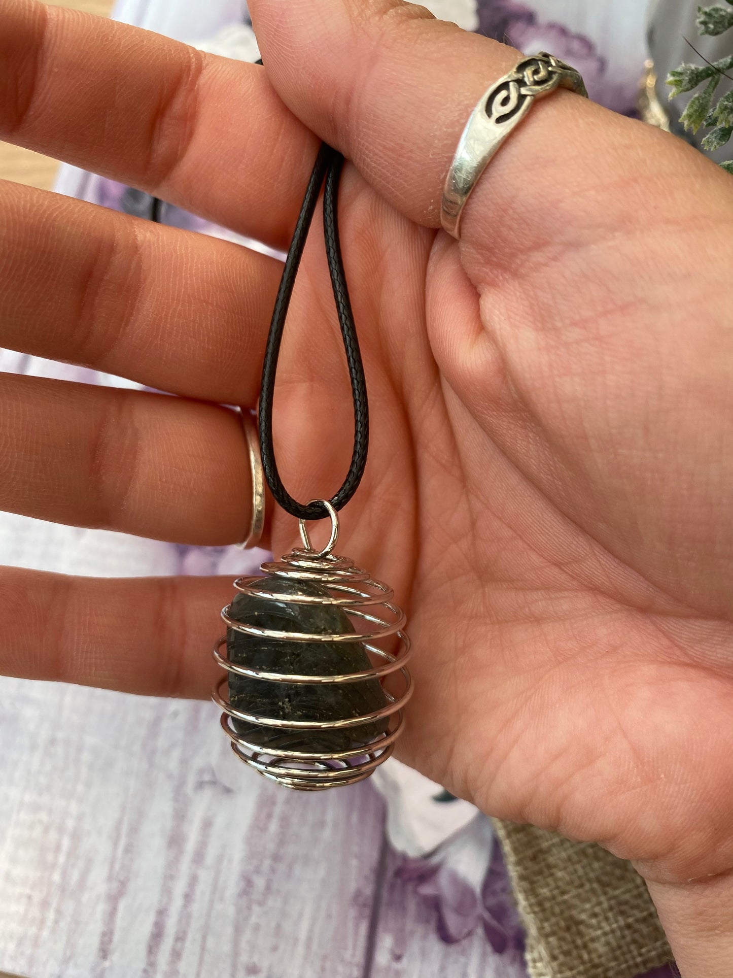 Labradorite Spiral Cage Pendant Necklace