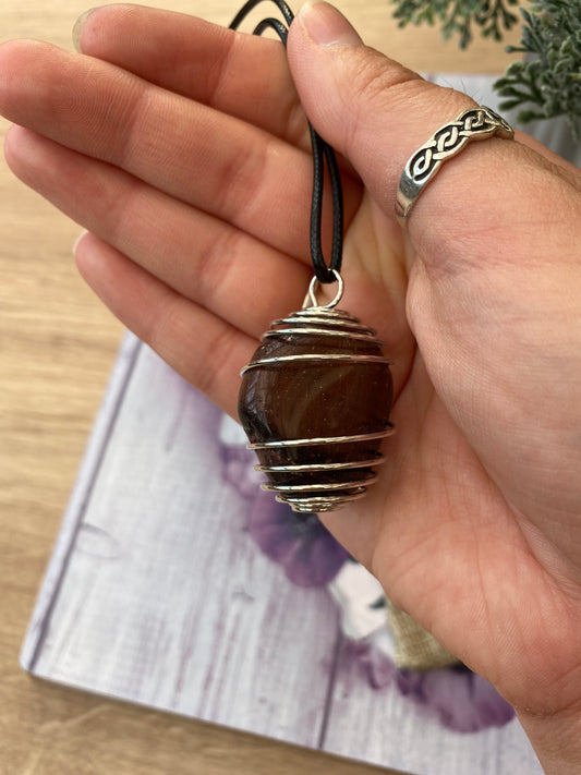 Red Tiger’s Eye Spiral Cage Pendant Necklace