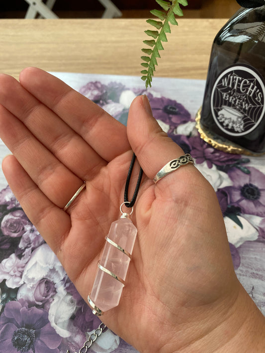 Rose Quartz Spiral Crystal Pendant Necklace