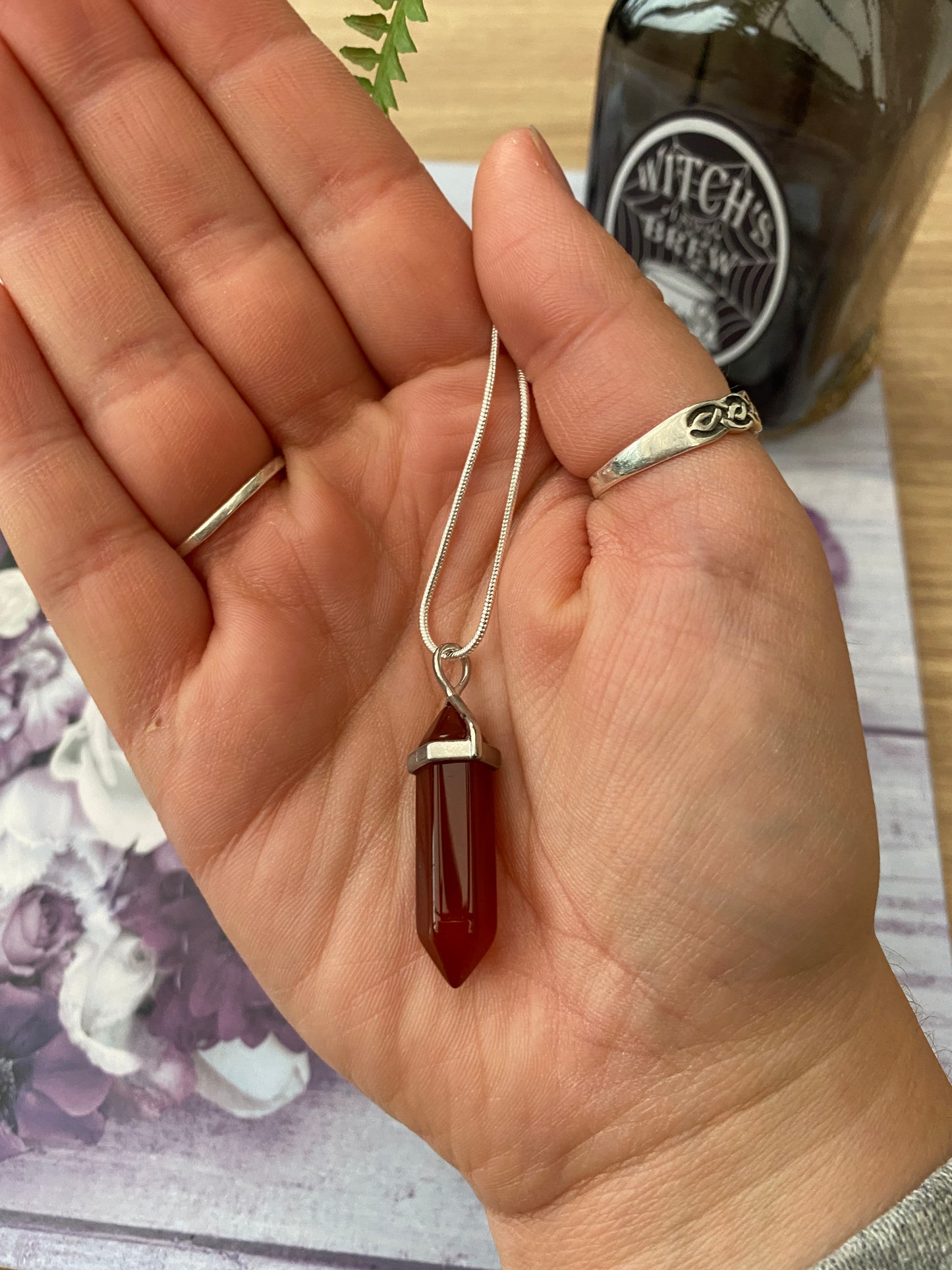 Red Carnelian Fixed Point Pendant Necklace