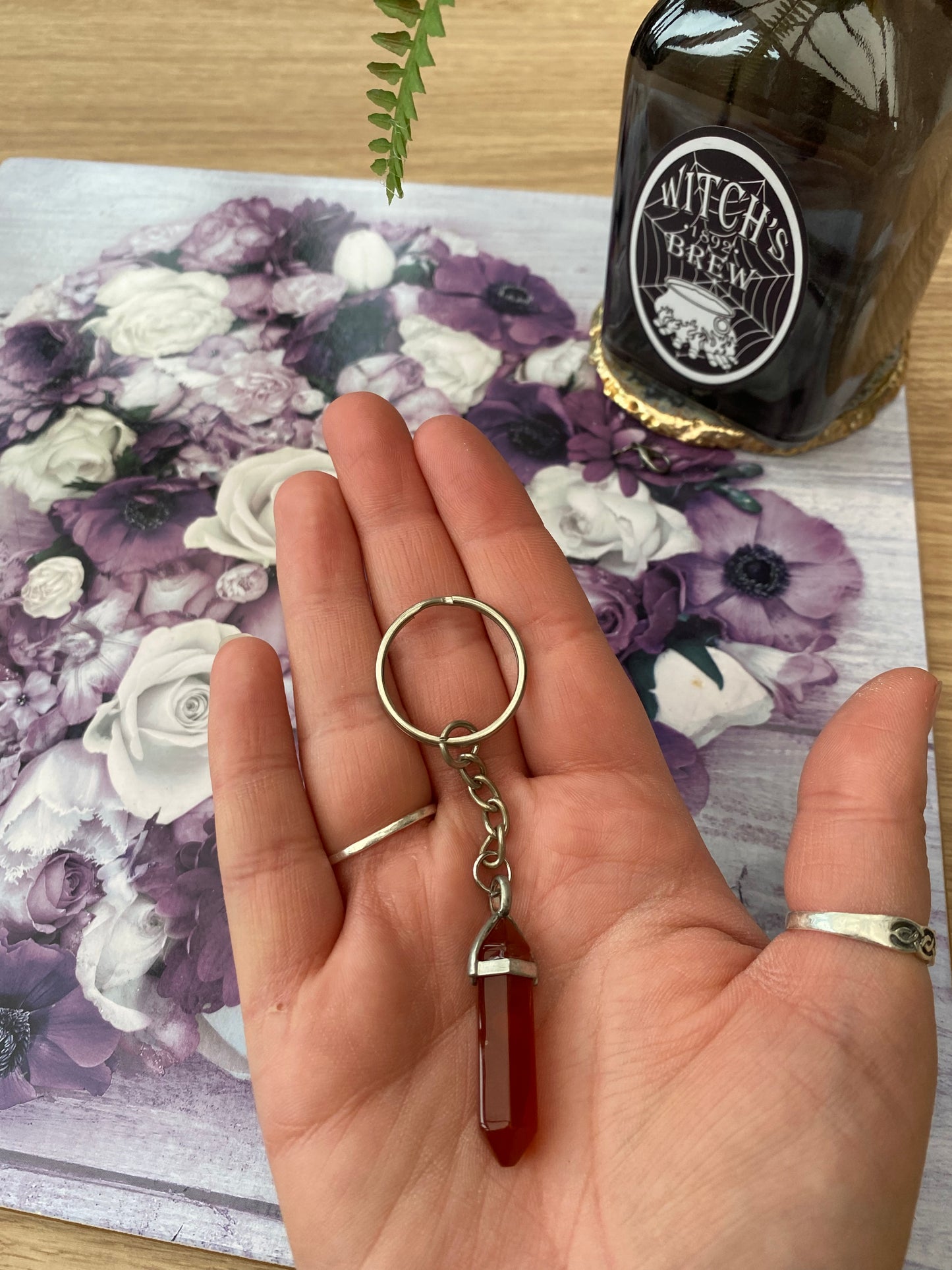 Red Carnelian Crystal Point Keyring