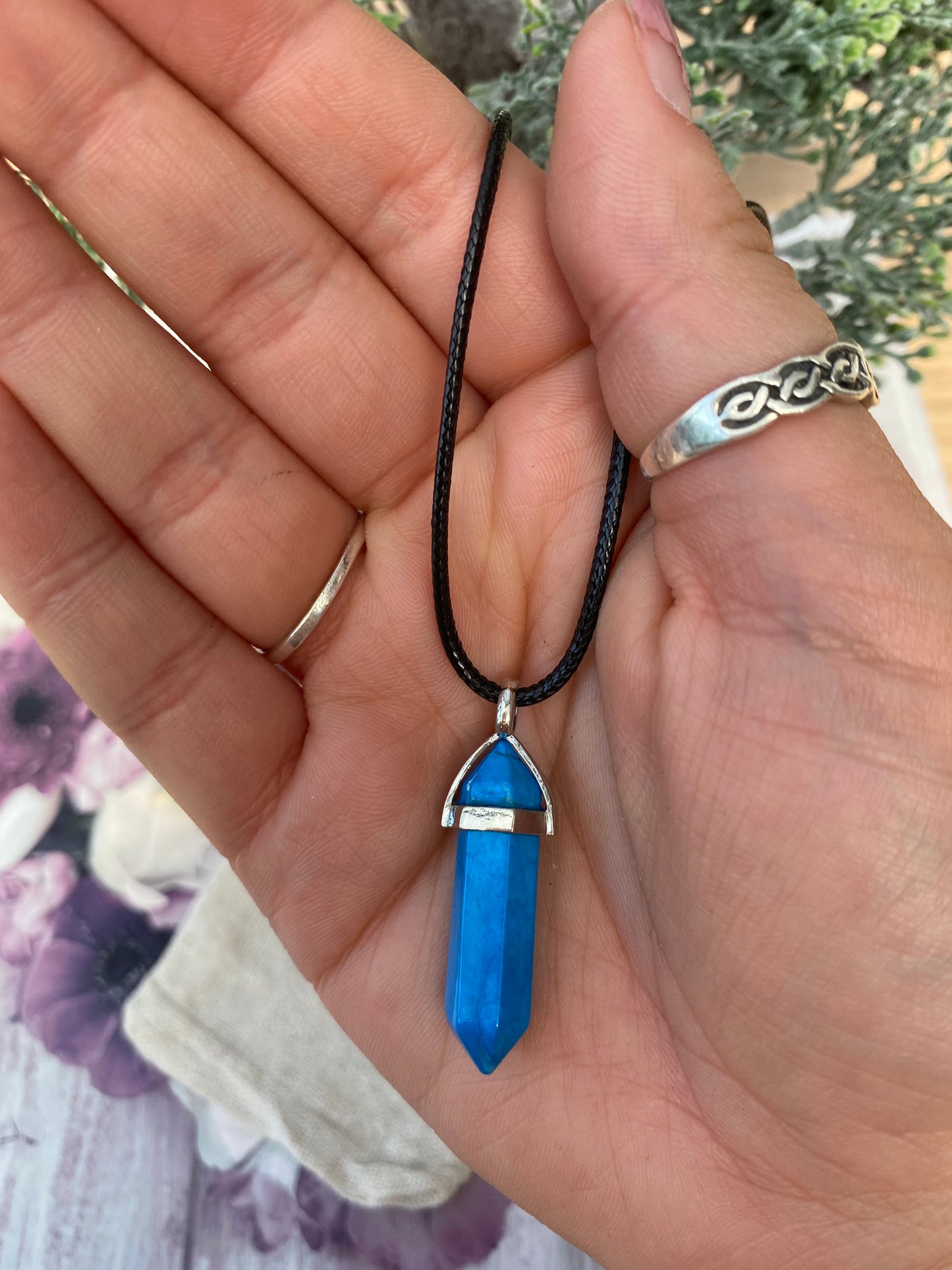 Blue Howlite Point Pendant Necklace