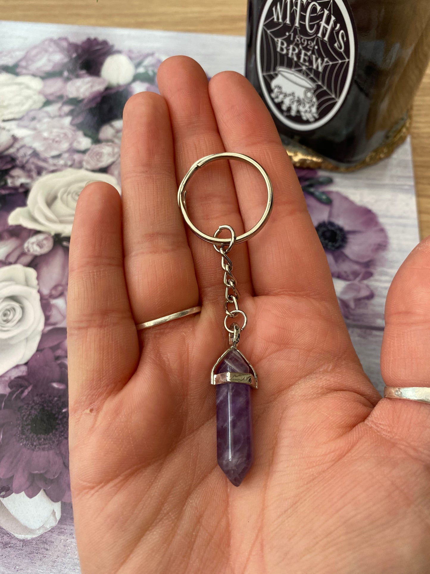 Amethyst Crystal Point Keyring