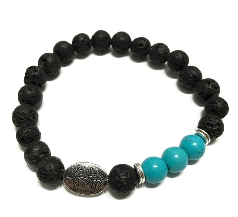 Lava Stone Leaf with Turquoise Bracelet