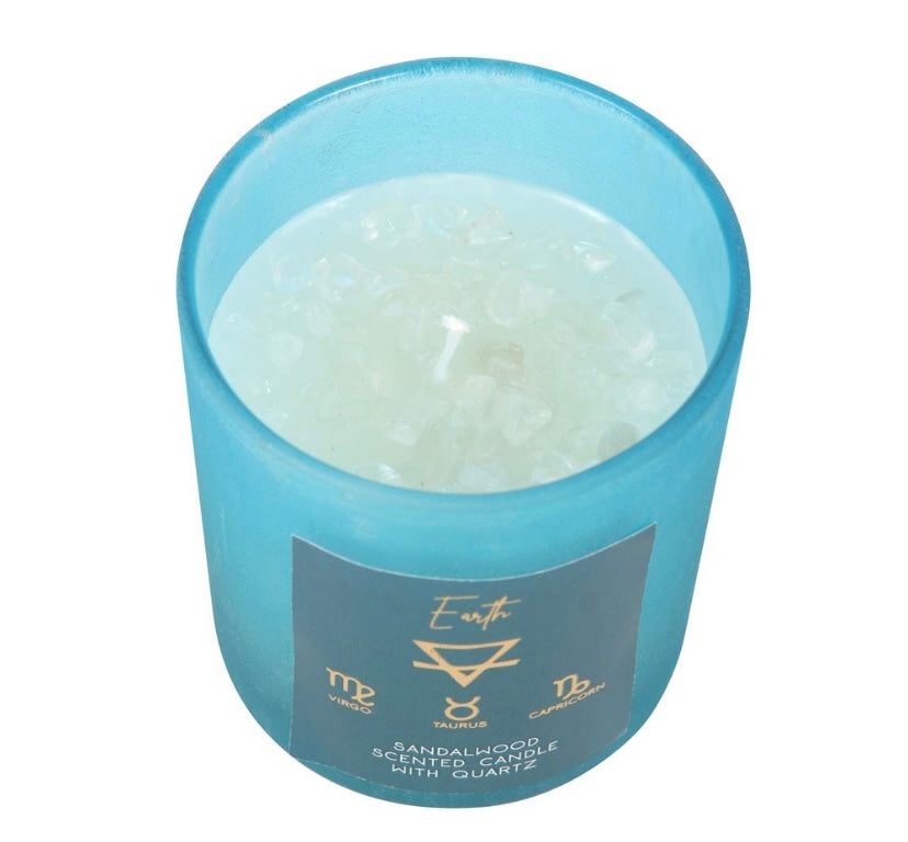 Earth Element Sandalwood Crystal Candle with Clear Quartz