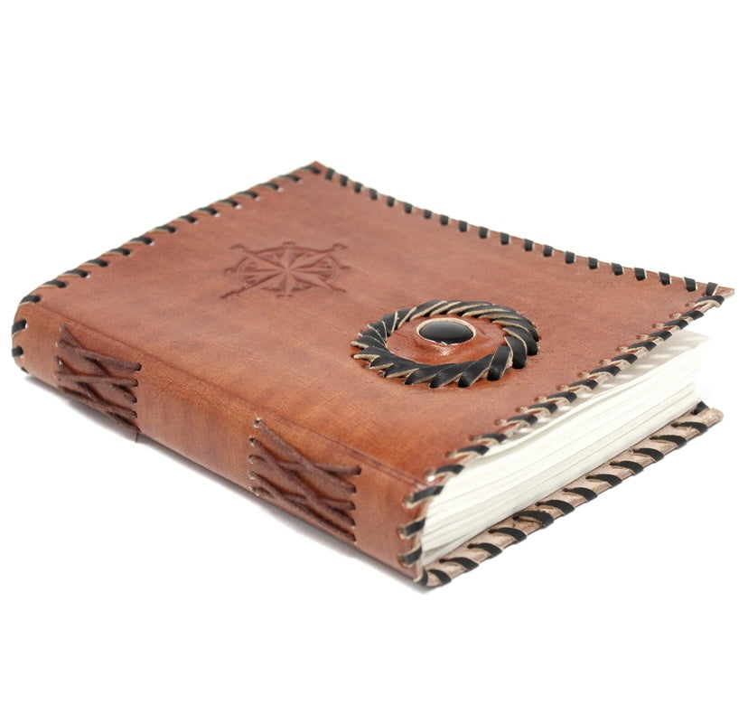 Leather Journal with Black Onyx and Compass