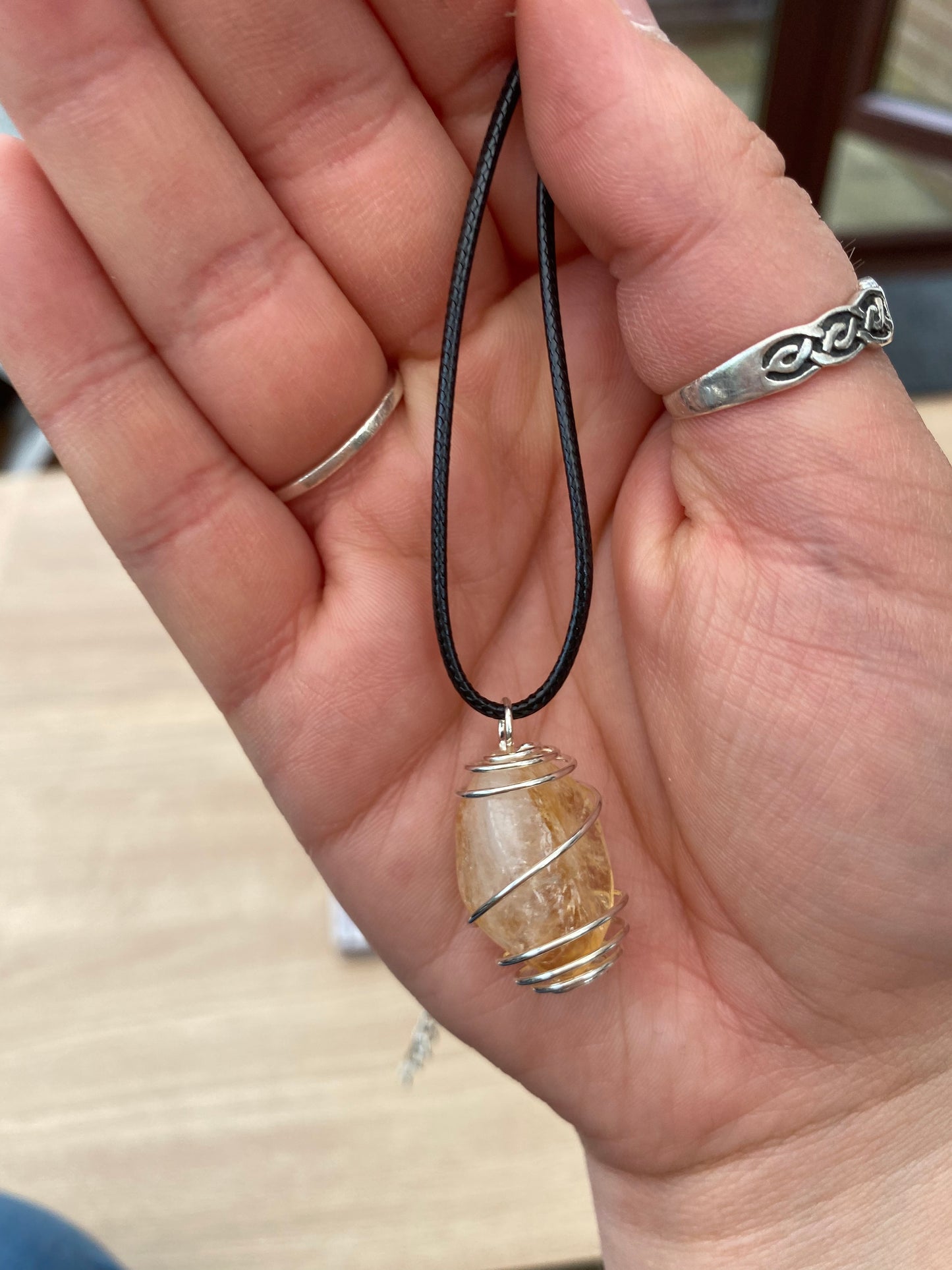 Citrine Spiral Cage Pendant Necklace