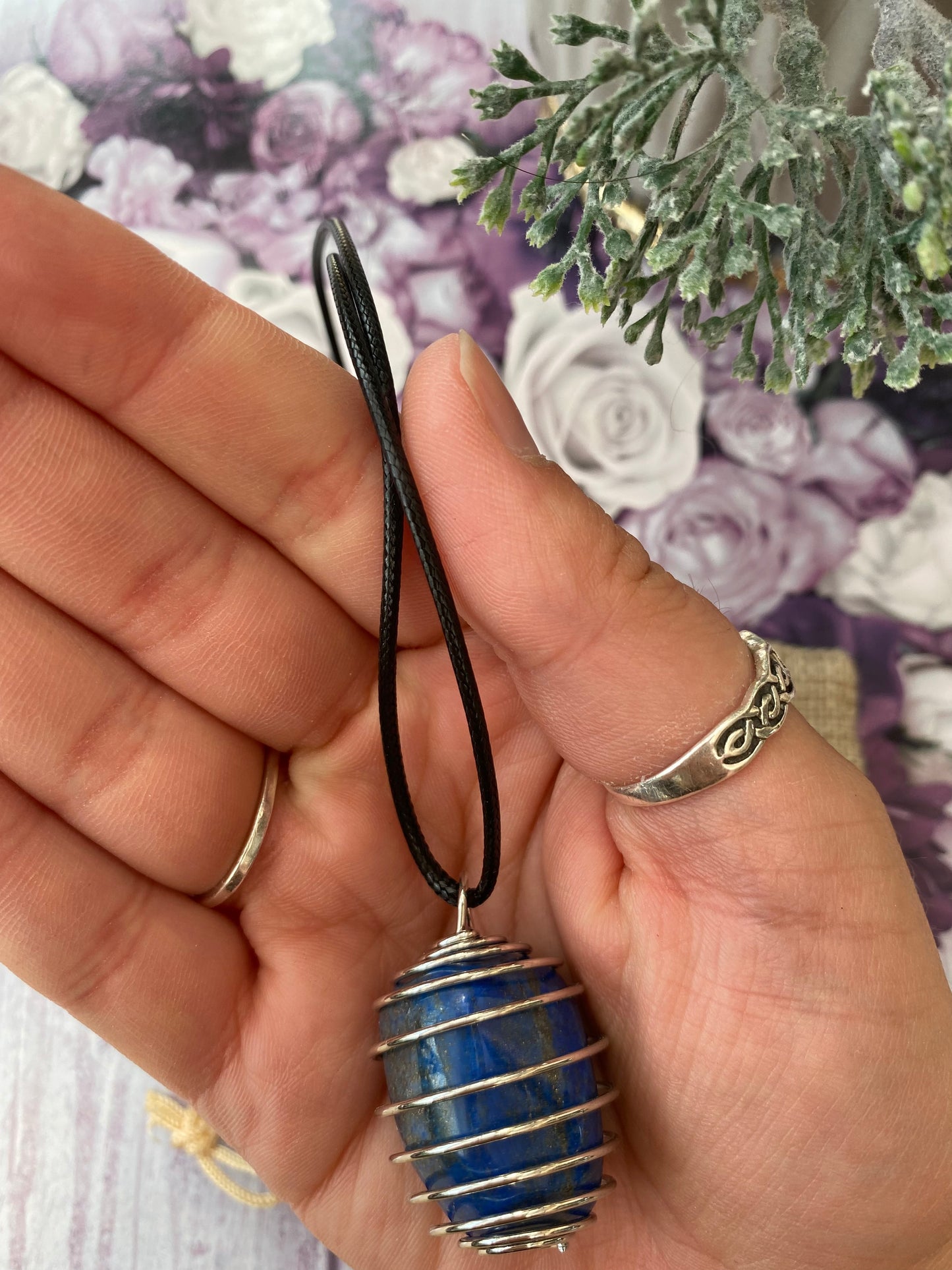 Lapis Lazuli Spiral Cage Pendant Necklace