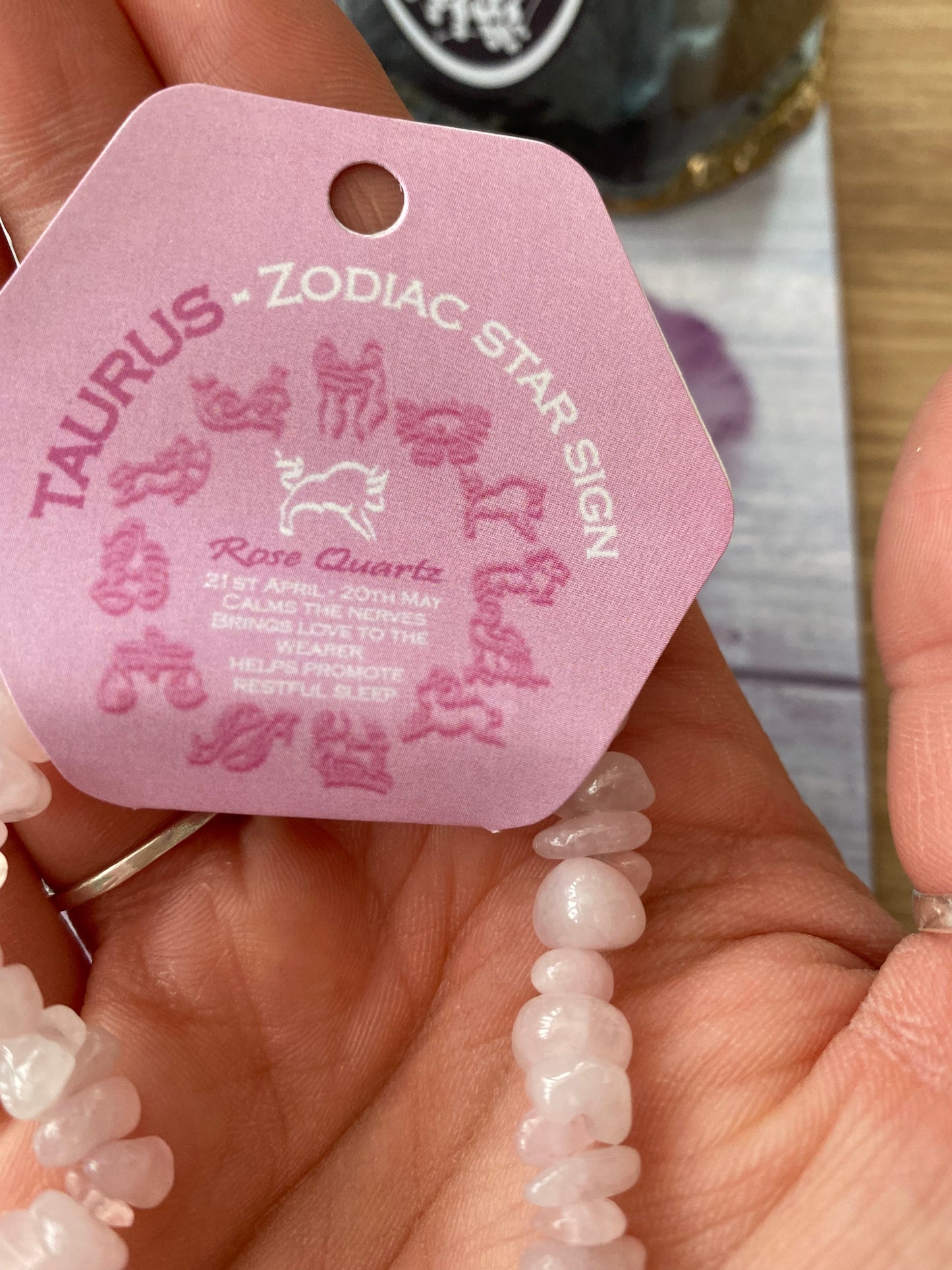 Taurus Zodiac Sign Rose Quartz Crystal Bracelet