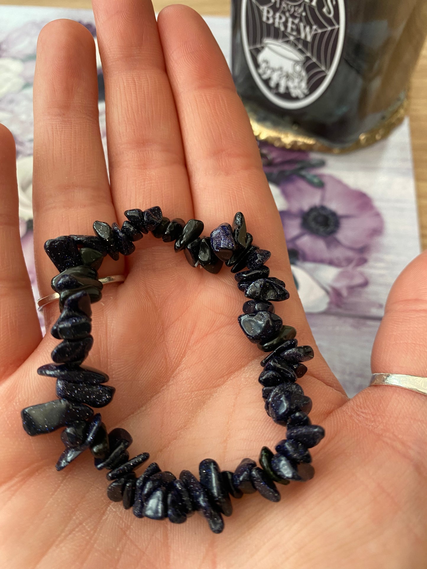 Blue Goldstone Crystal Chip Bracelet