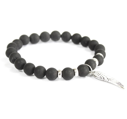 Black Agate Angel Wing Bracelet