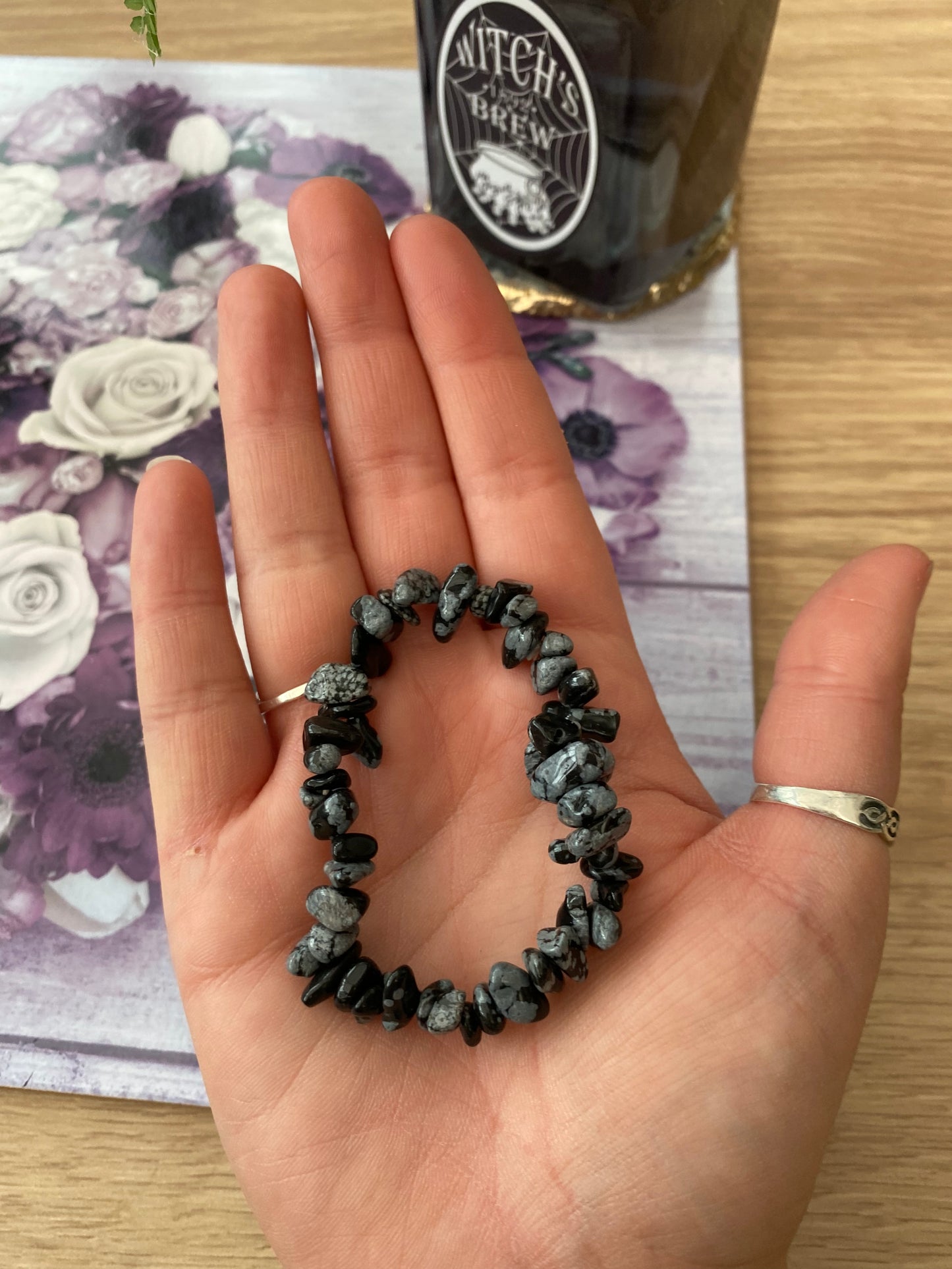 Snowflake Obsidian Crystal Chip Bracelet