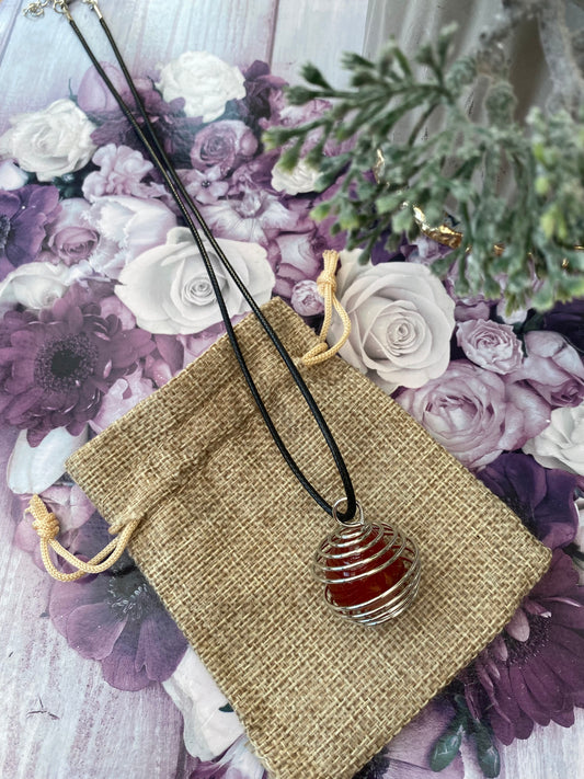 Red Carnelian Spiral Cage Pendant Necklace