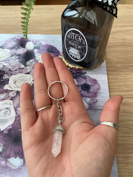 Rose Quartz Crystal Point Keyring