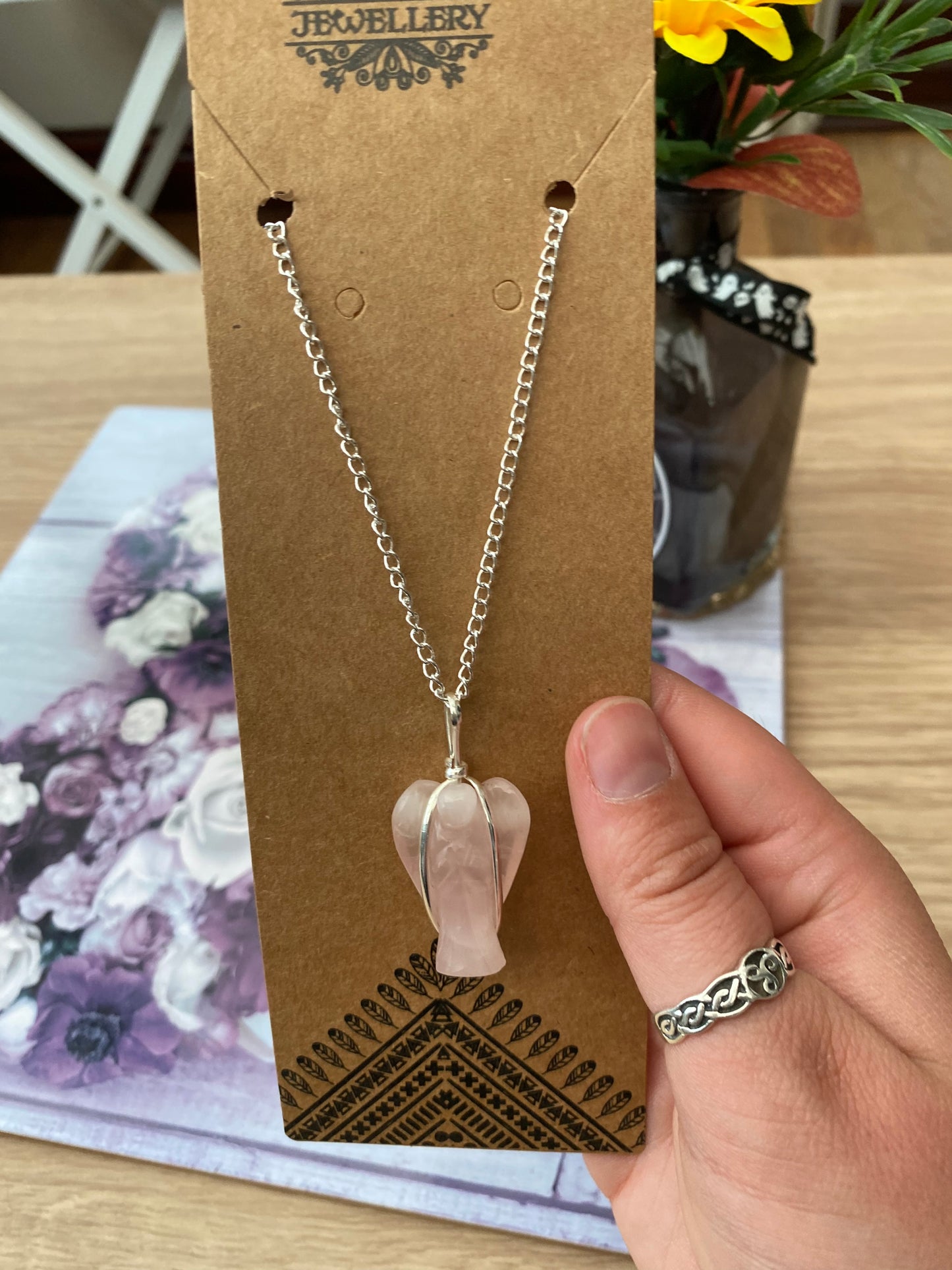 Rose Quartz Guardian Angel Pendant Necklace