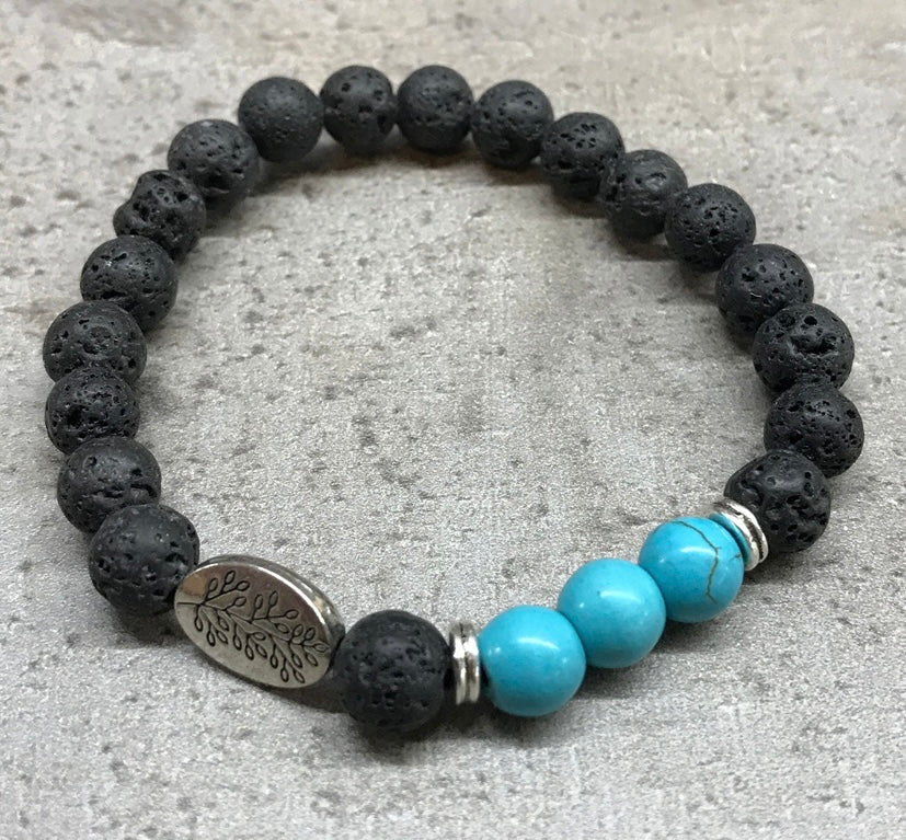 Lava Stone Leaf with Turquoise Bracelet