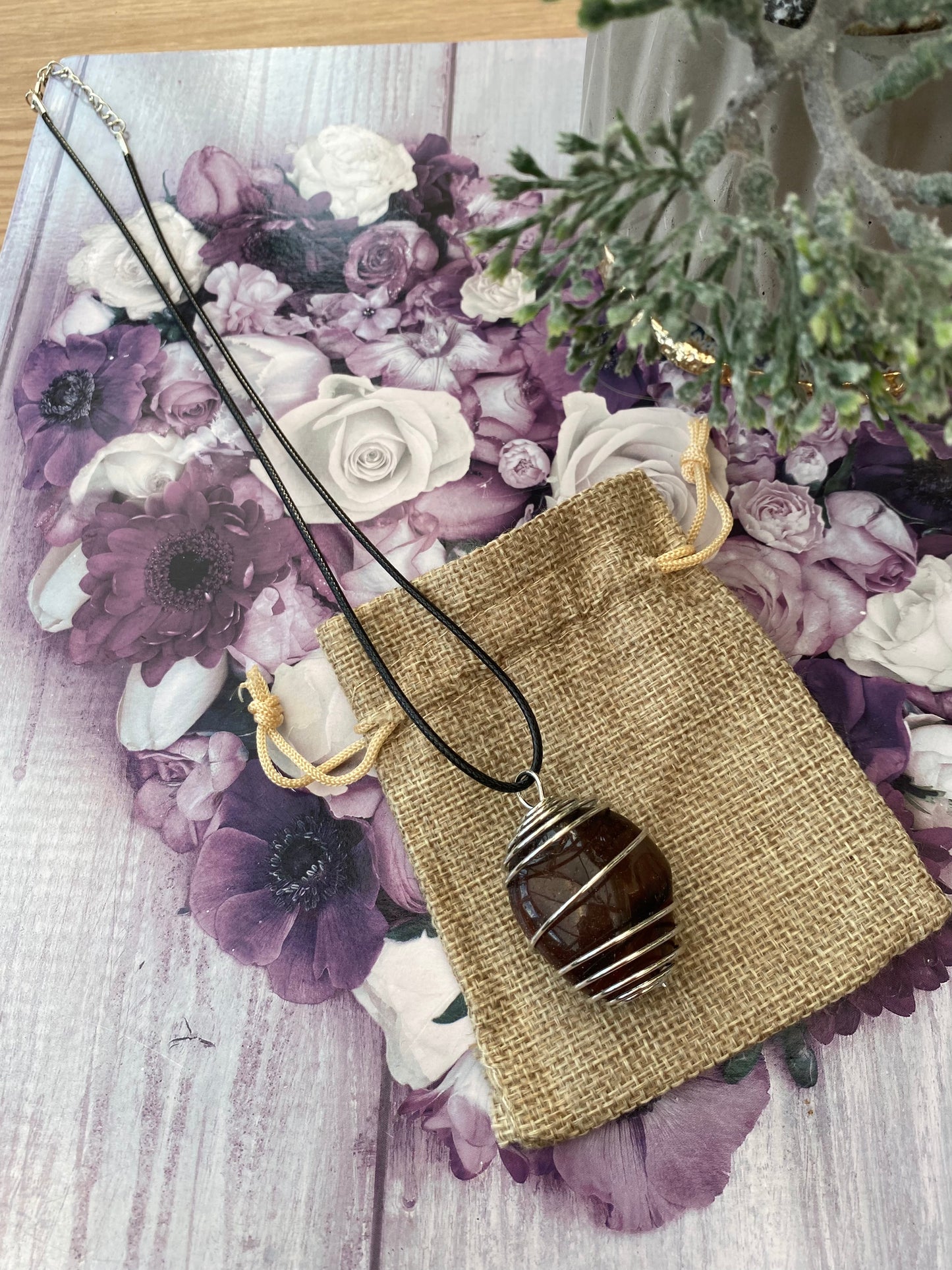 Red Tiger’s Eye Spiral Cage Pendant Necklace