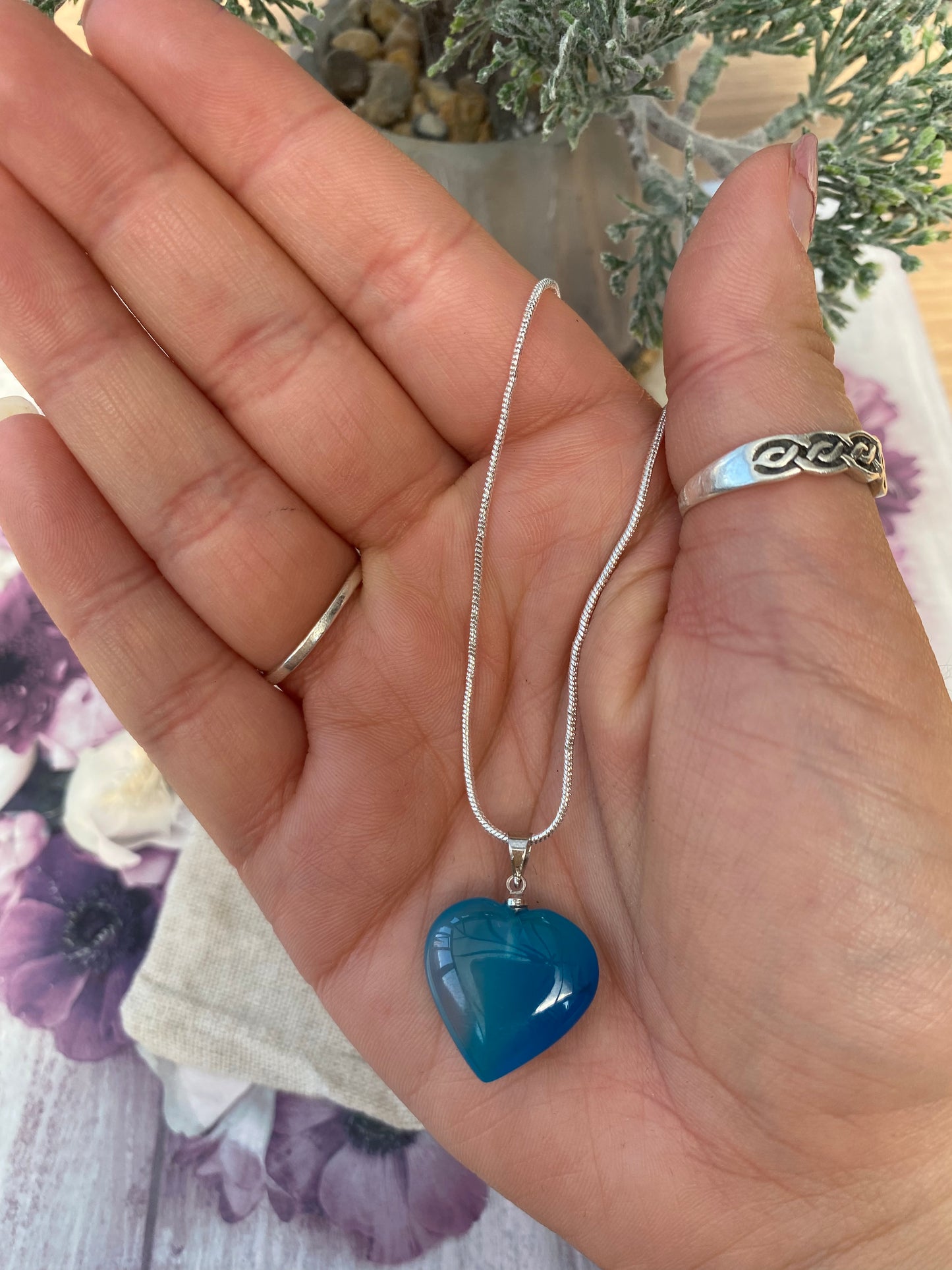 Blue Agate Heart Pendant Necklace