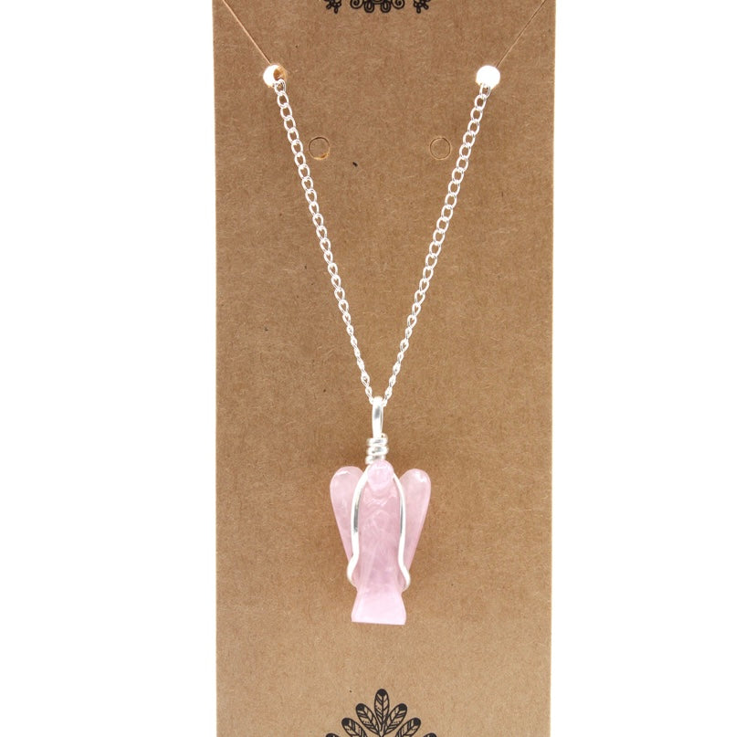 Rose Quartz Guardian Angel Pendant Necklace