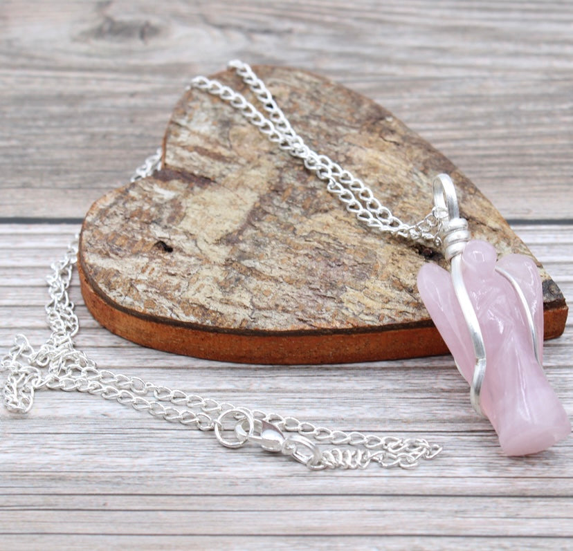 Rose Quartz Guardian Angel Pendant Necklace