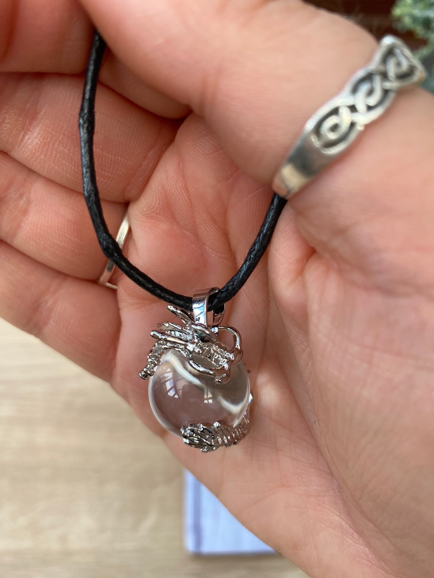 Clear Quartz Dragon Ball Pendant Necklace