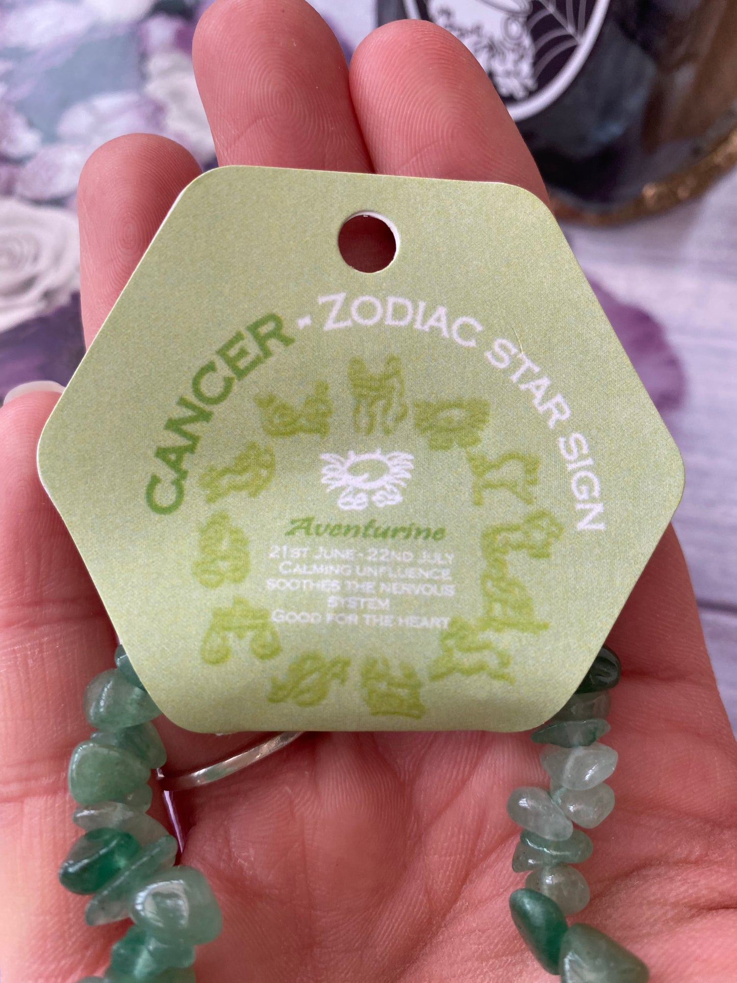 Cancer Zodiac Sign Green Aventurine Crystal Bracelet