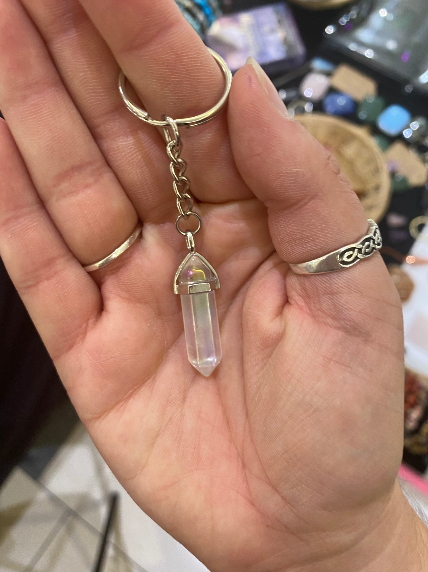 Angel Aura Quartz Crystal Point Keyring