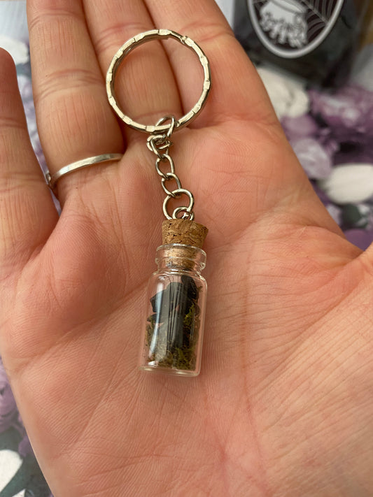 Black Tourmaline Crystal Jar Keyring