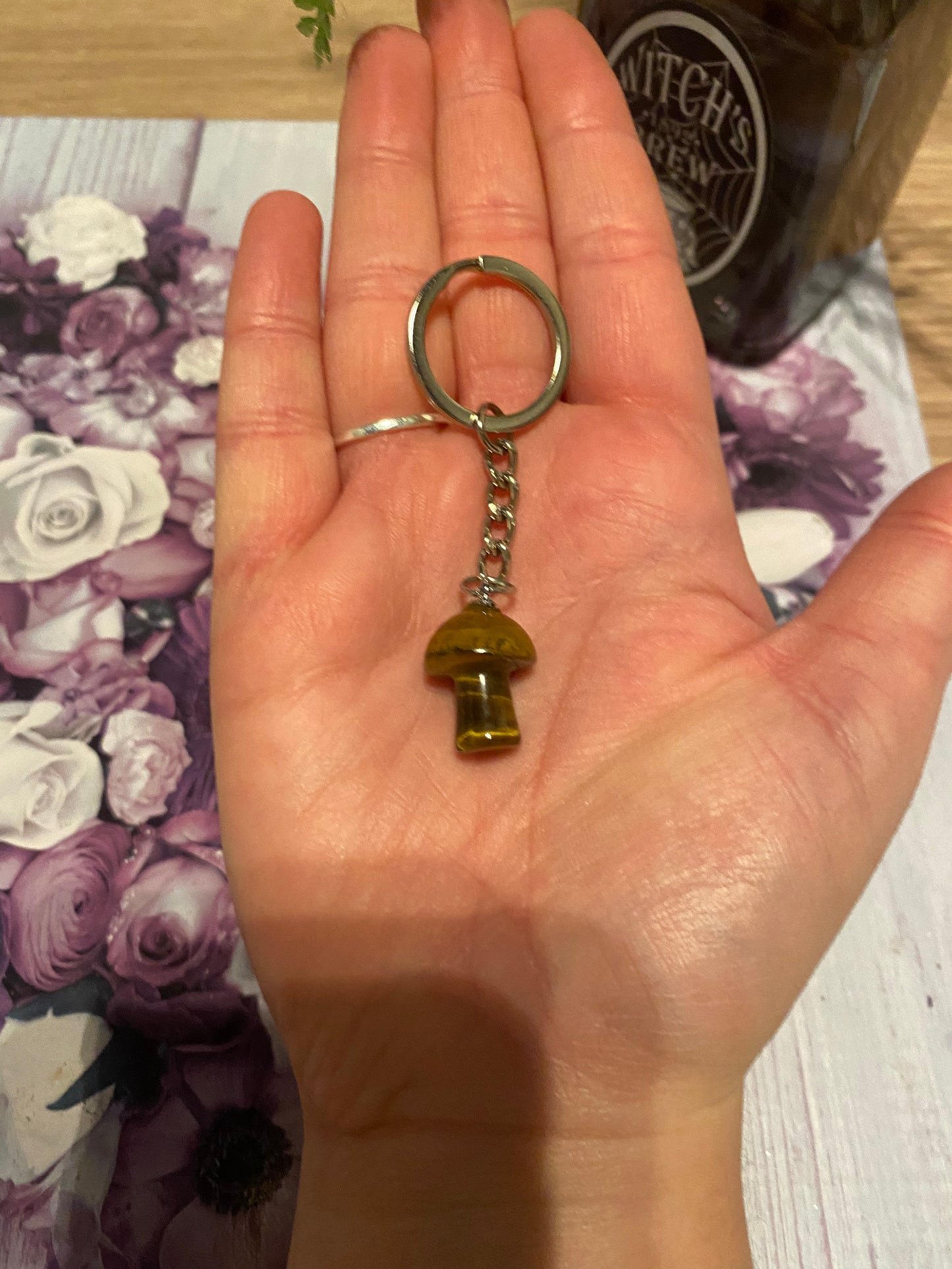 Golden Tiger’s Eye Mushroom Keyring