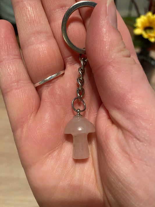 Rose Quartz Mushroom Keyring