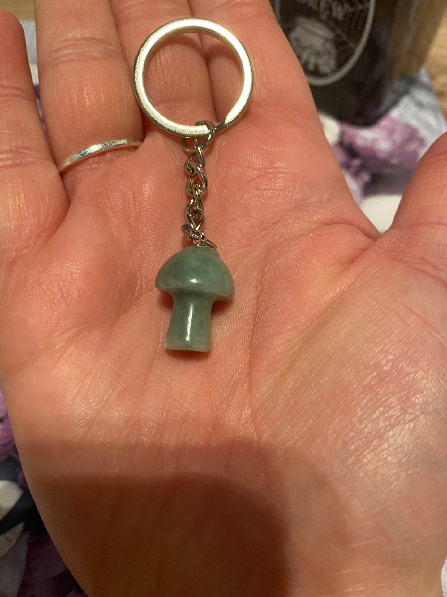 Green Aventurine Mushroom Keyring