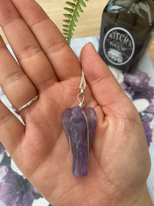 Amethyst Guardian Angel Pendant Necklace