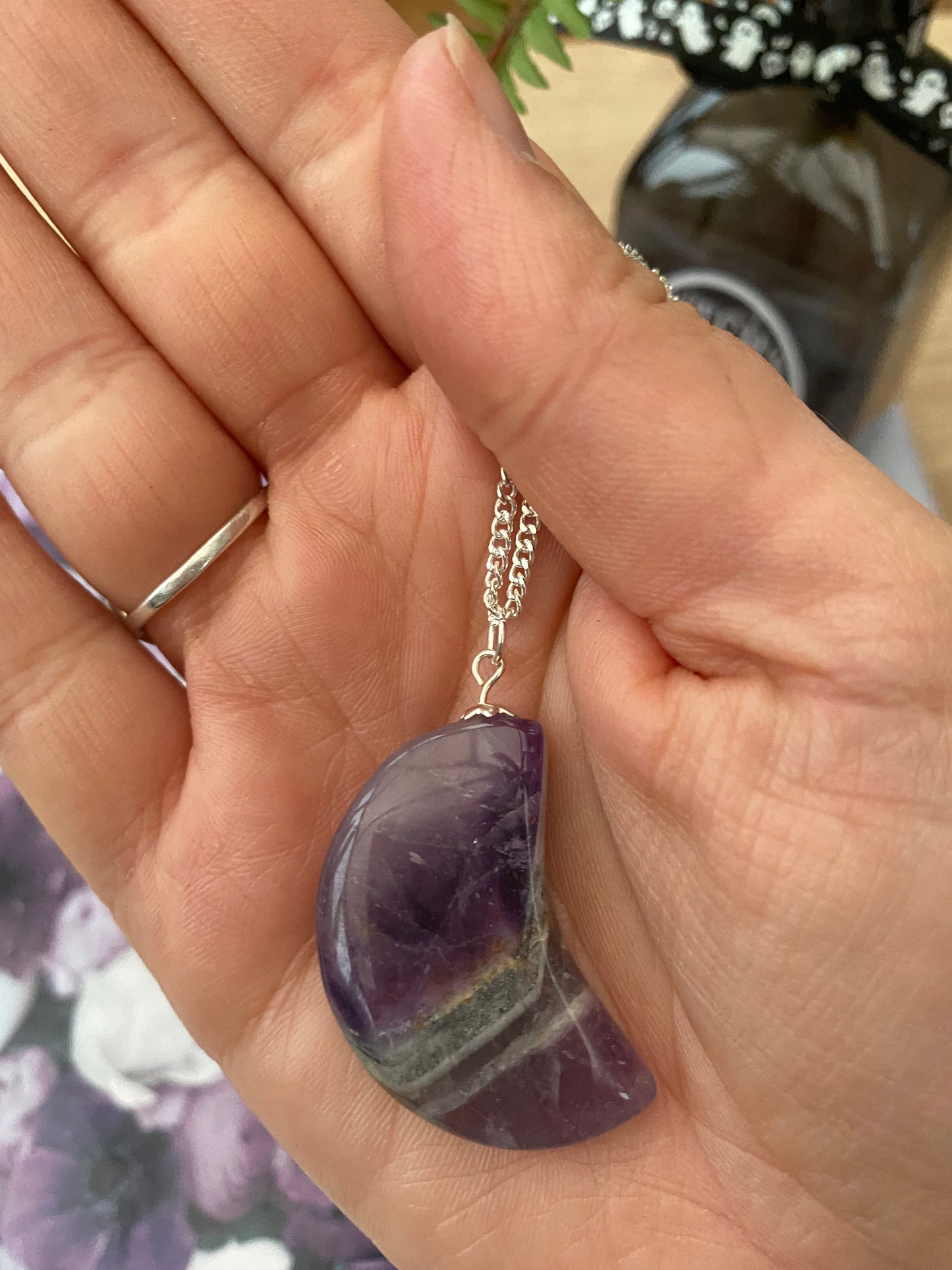 Amethyst Crescent Moon Pendant Necklace