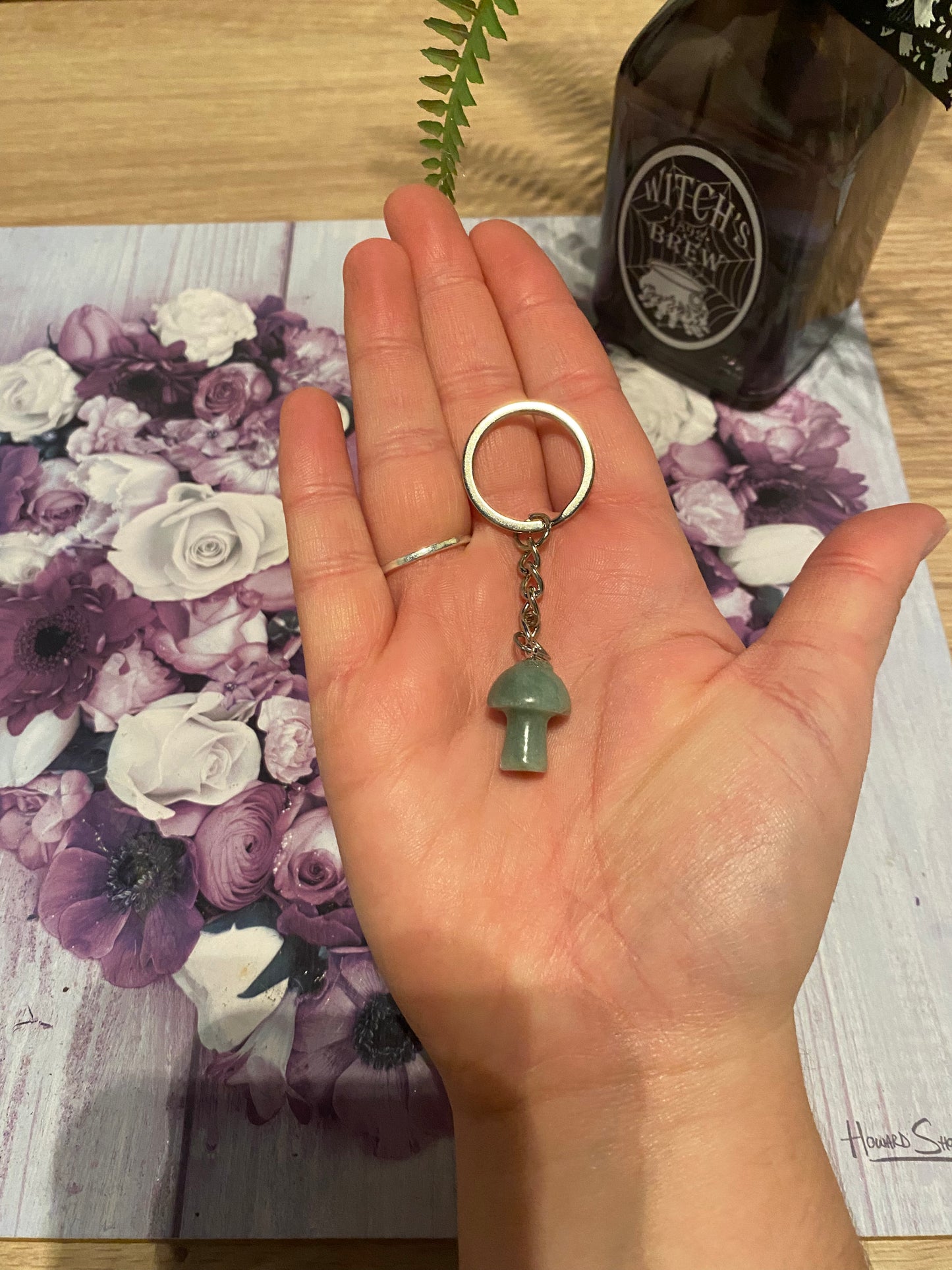 Green Aventurine Mushroom Keyring