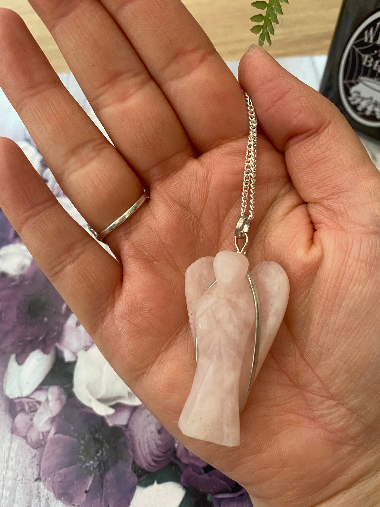 Rose Quartz Guardian Angel Pendant Necklace